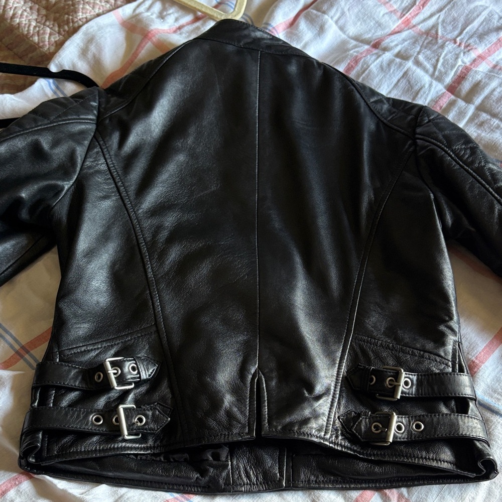 Source Unknown Black Leather Biker Jacket 100% Sheep Leather - Picture 13 of 13